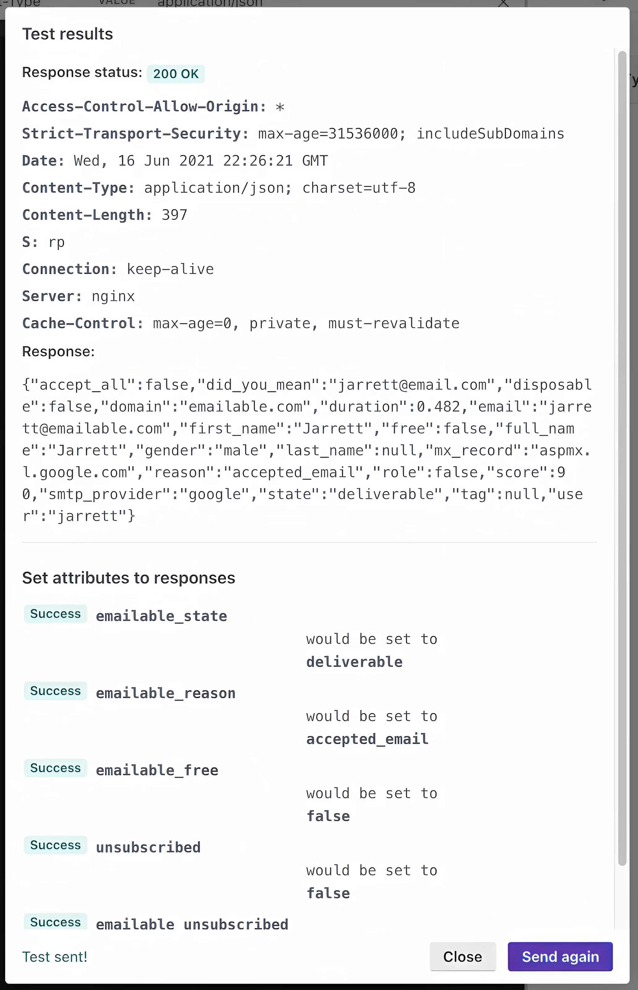 test on customer.io