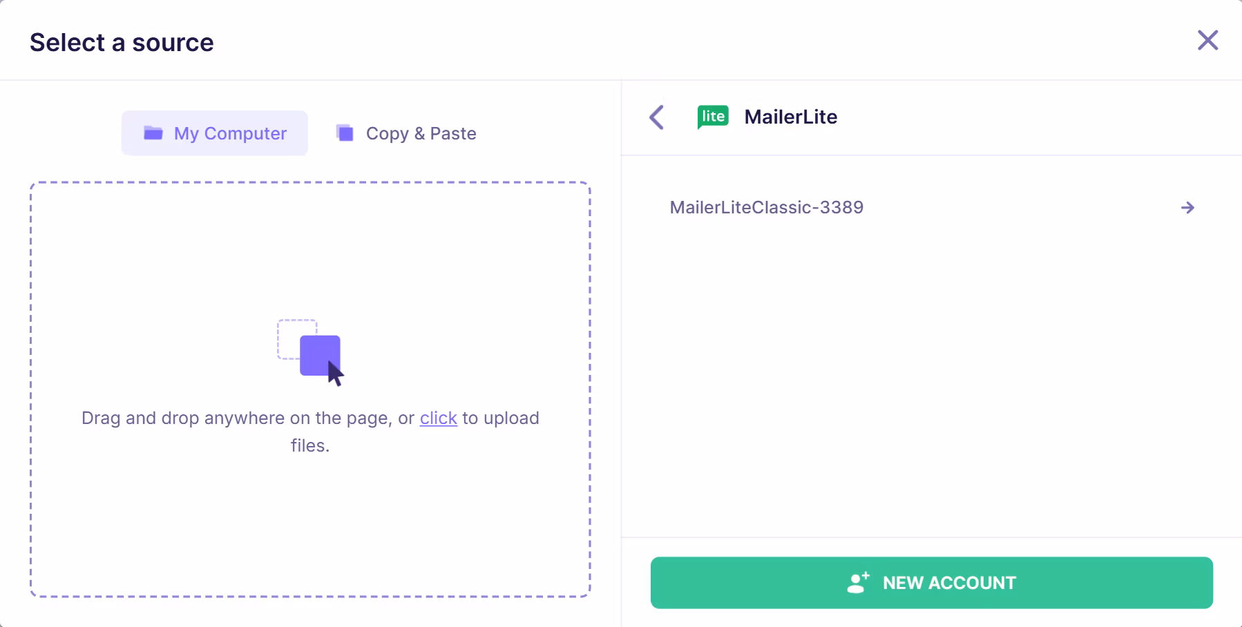 Email verification interface showing a connected Mailerlite account