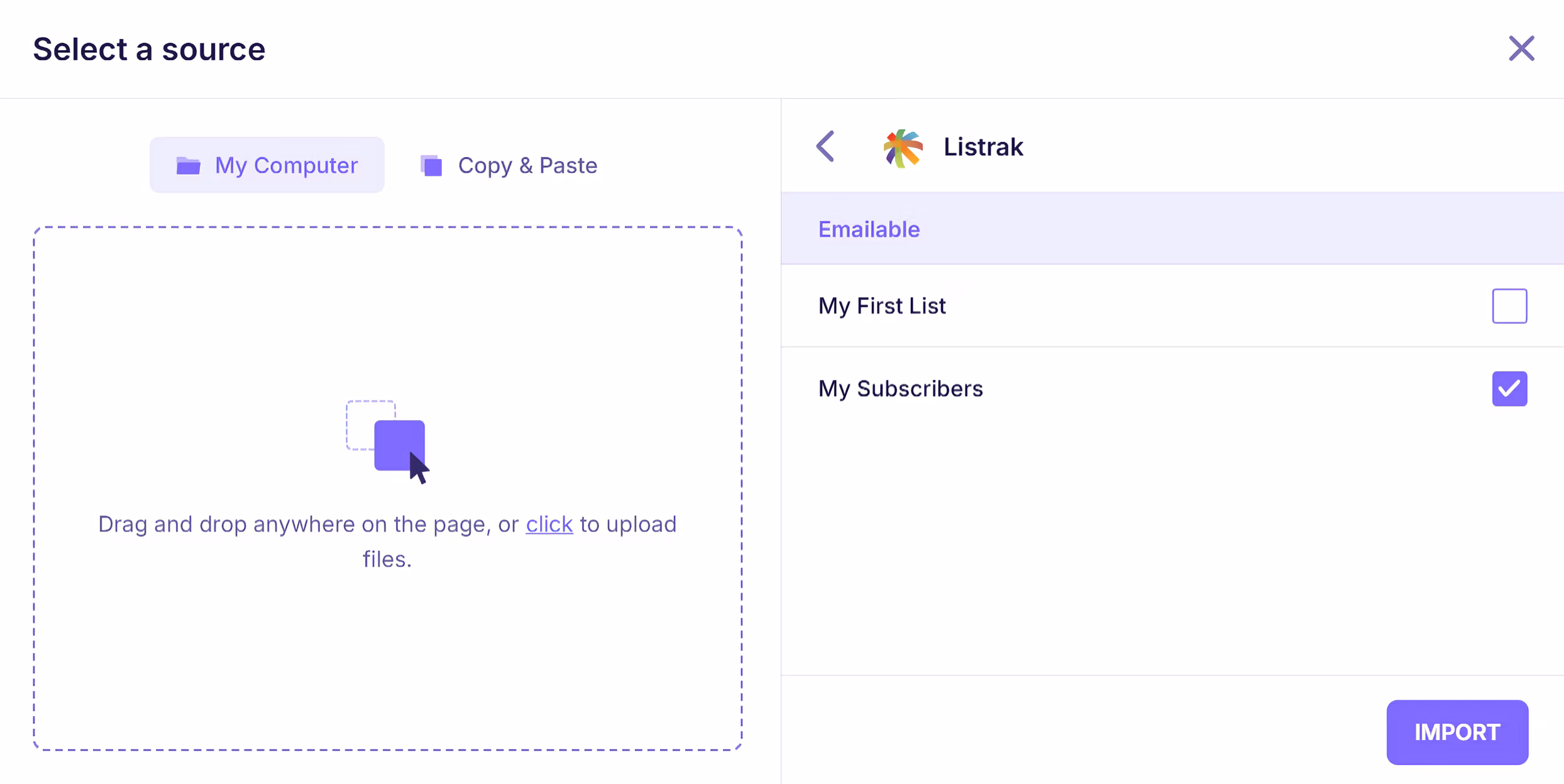 Listrak lists on Emailable
