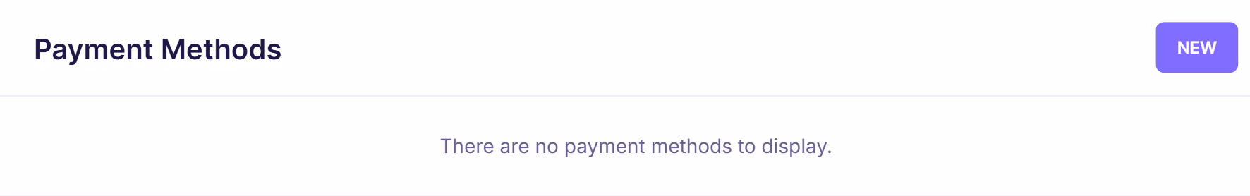 Emailable payment methods page showing no saved payment methods with option to add a new payment method.