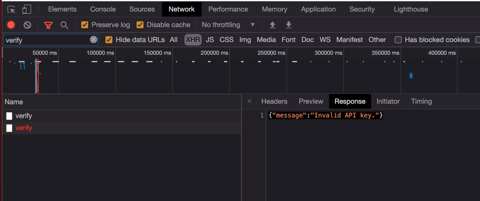 Invalid key message on Browser