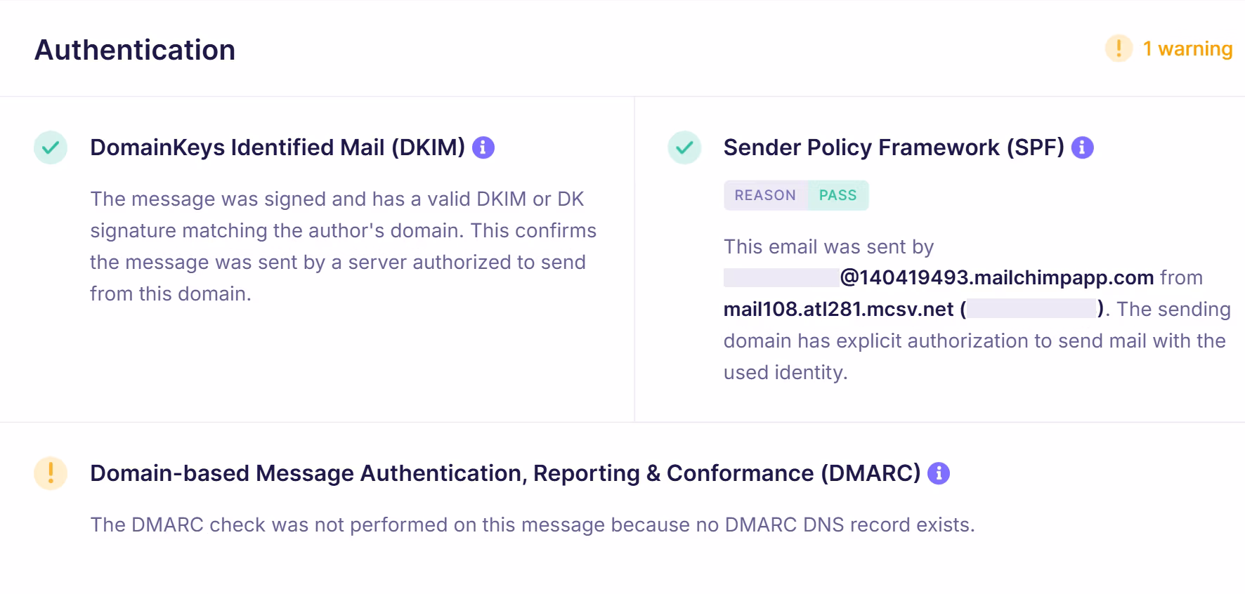 Email authentication results in Emailable showing DKIM, DMARC and SPF