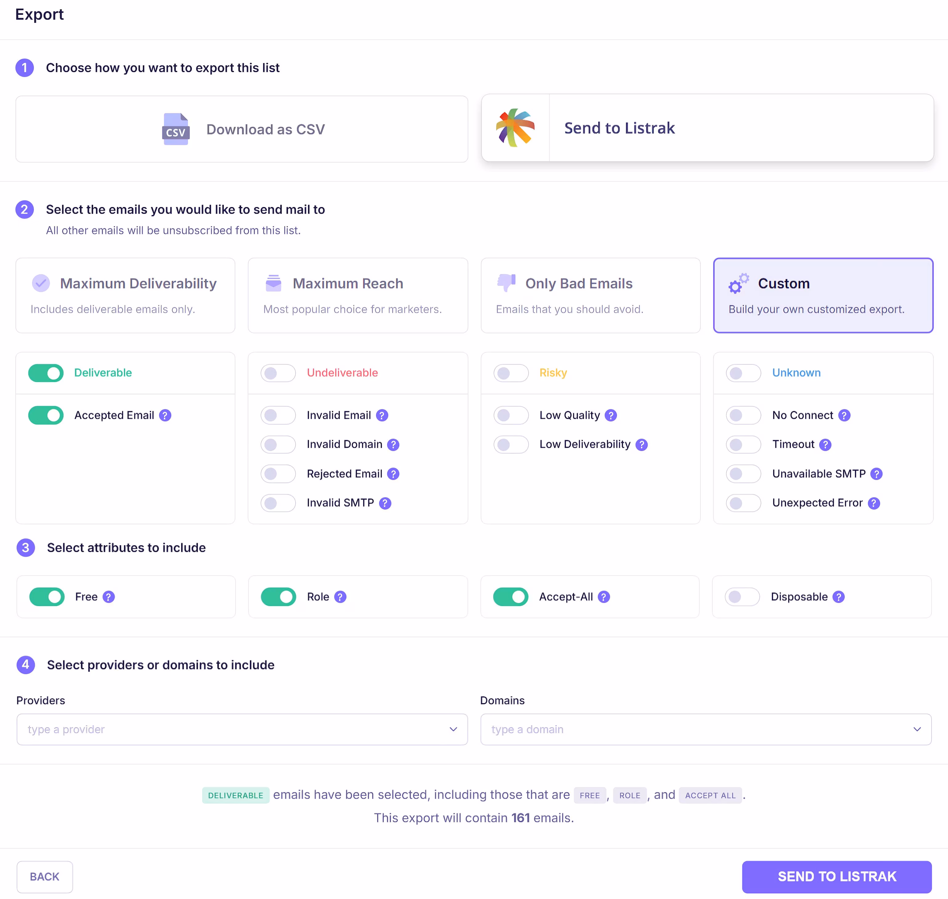 Listrak custom export option