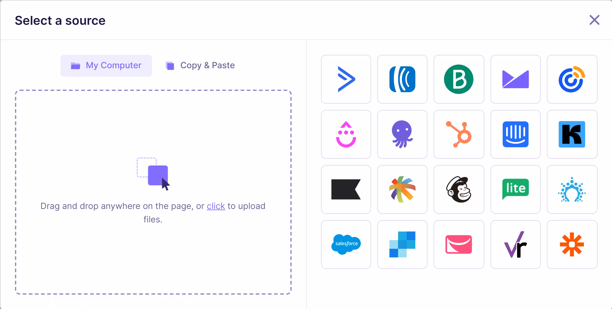 Bulk email verification import options modal.