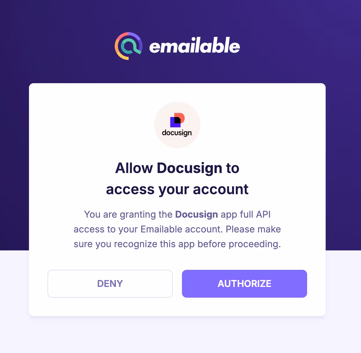 Docusign authorize page