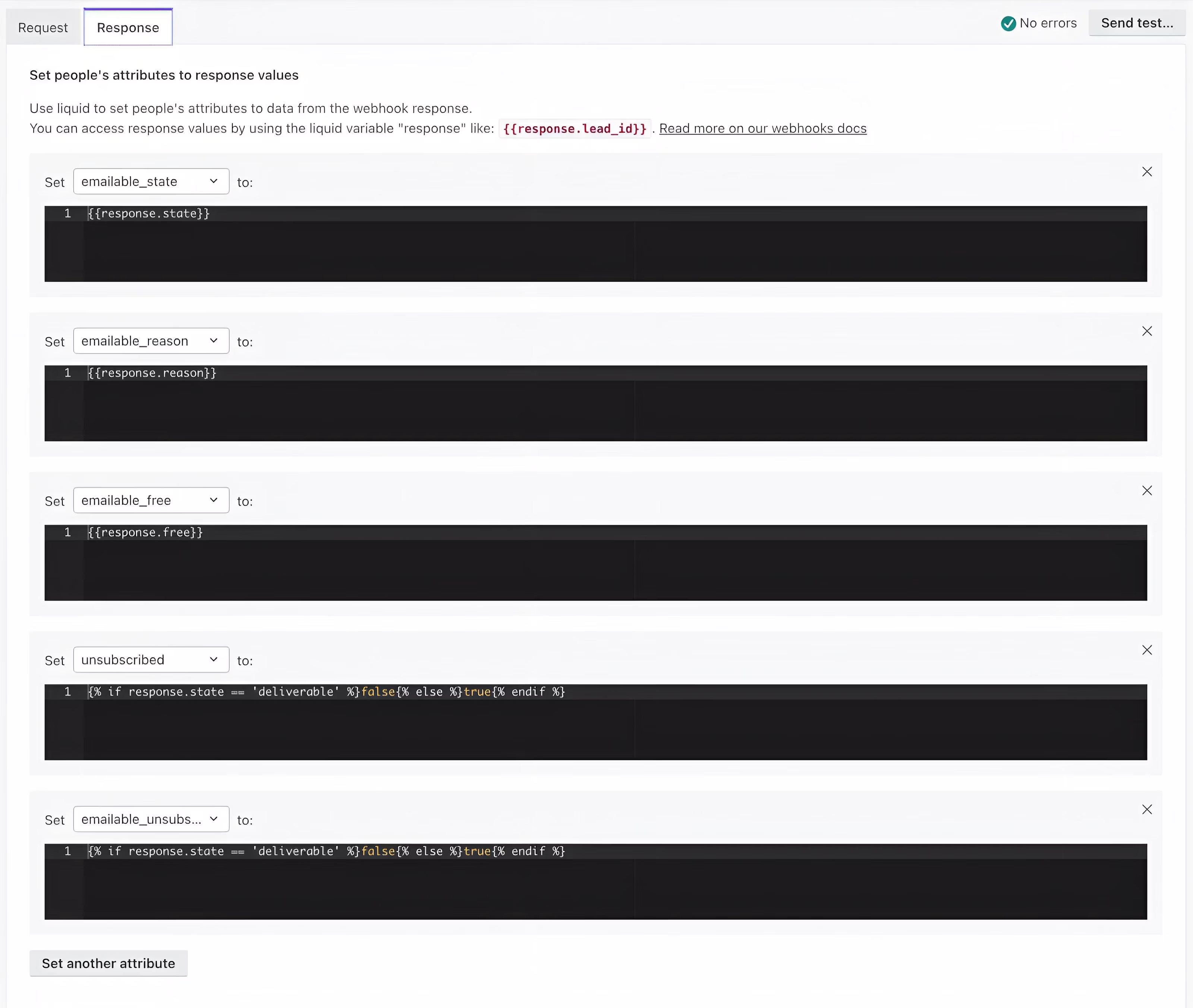 Response Tab on customer.io