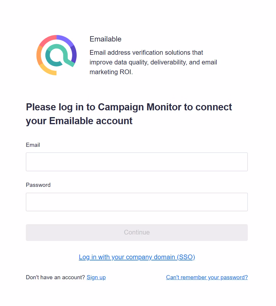 Campaign Monitor login screen