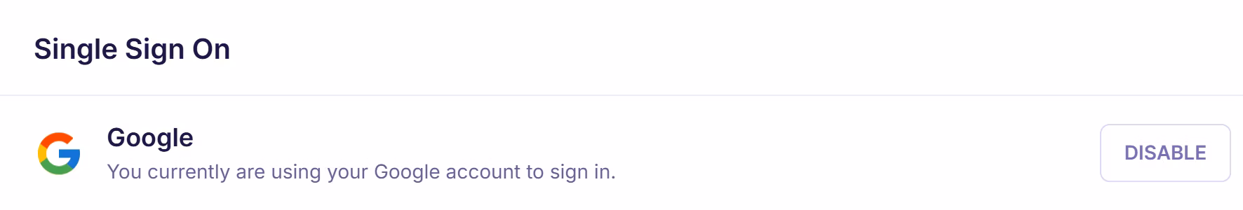 Emailable single sign-on settings showing Google account connected with option to disable SSO login for the account.