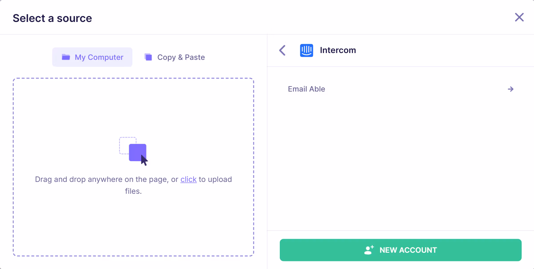 Intercom integration connected successfully in email verification tool with account name shown and option to add a new account.