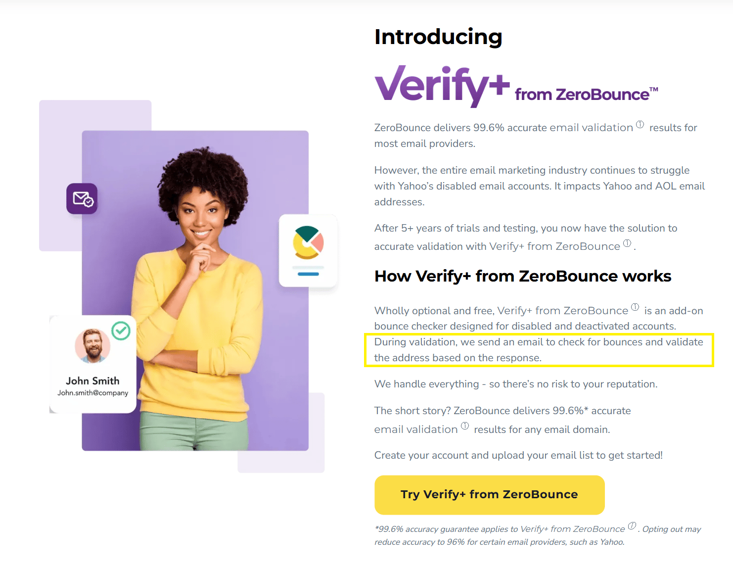 Captura de pantalla de la página web de « ZeroBounce »